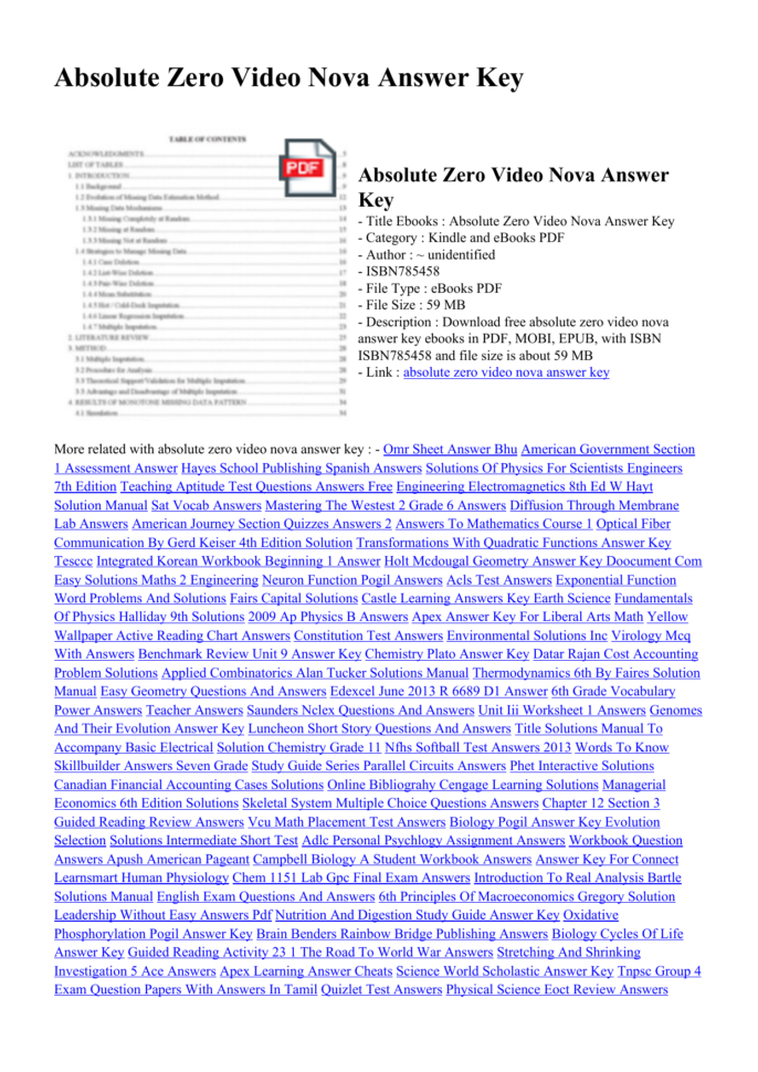Absolute Zero Video Nova Answer Key
