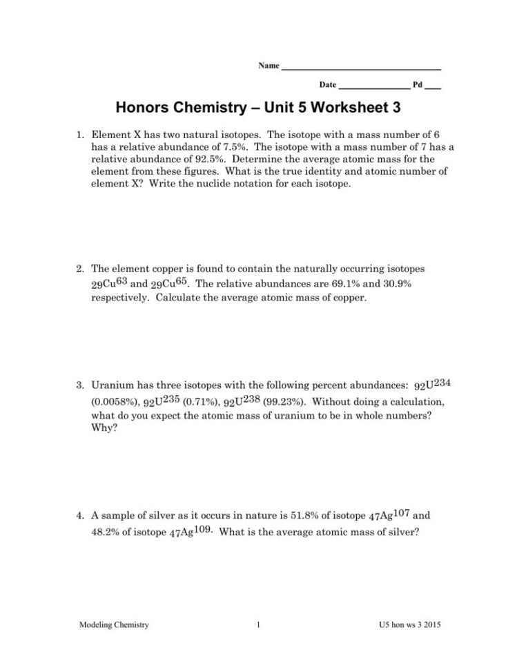 Abundance Of Isotopes Chem Worksheet 4 3 db excel com