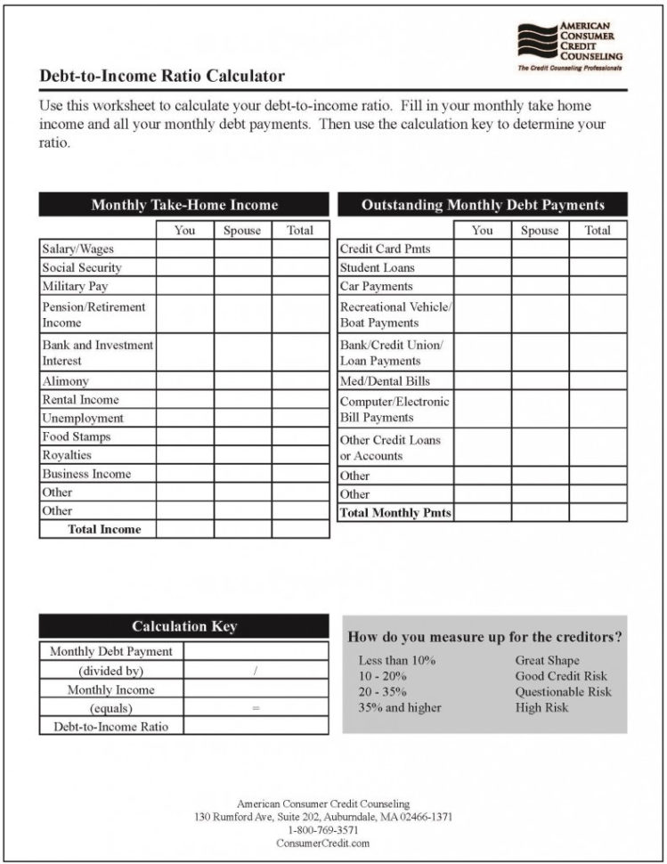 Accc Debt To Income Worksheet  Talking Cents