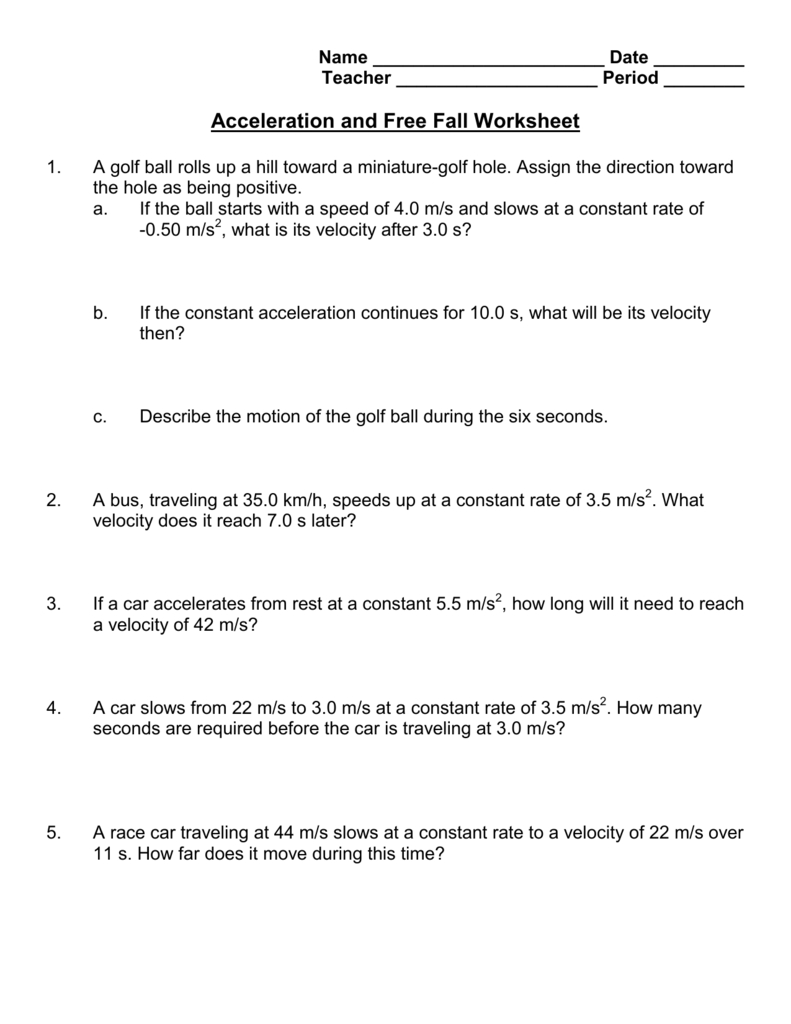 Acceleration And Free Fall Worksheet