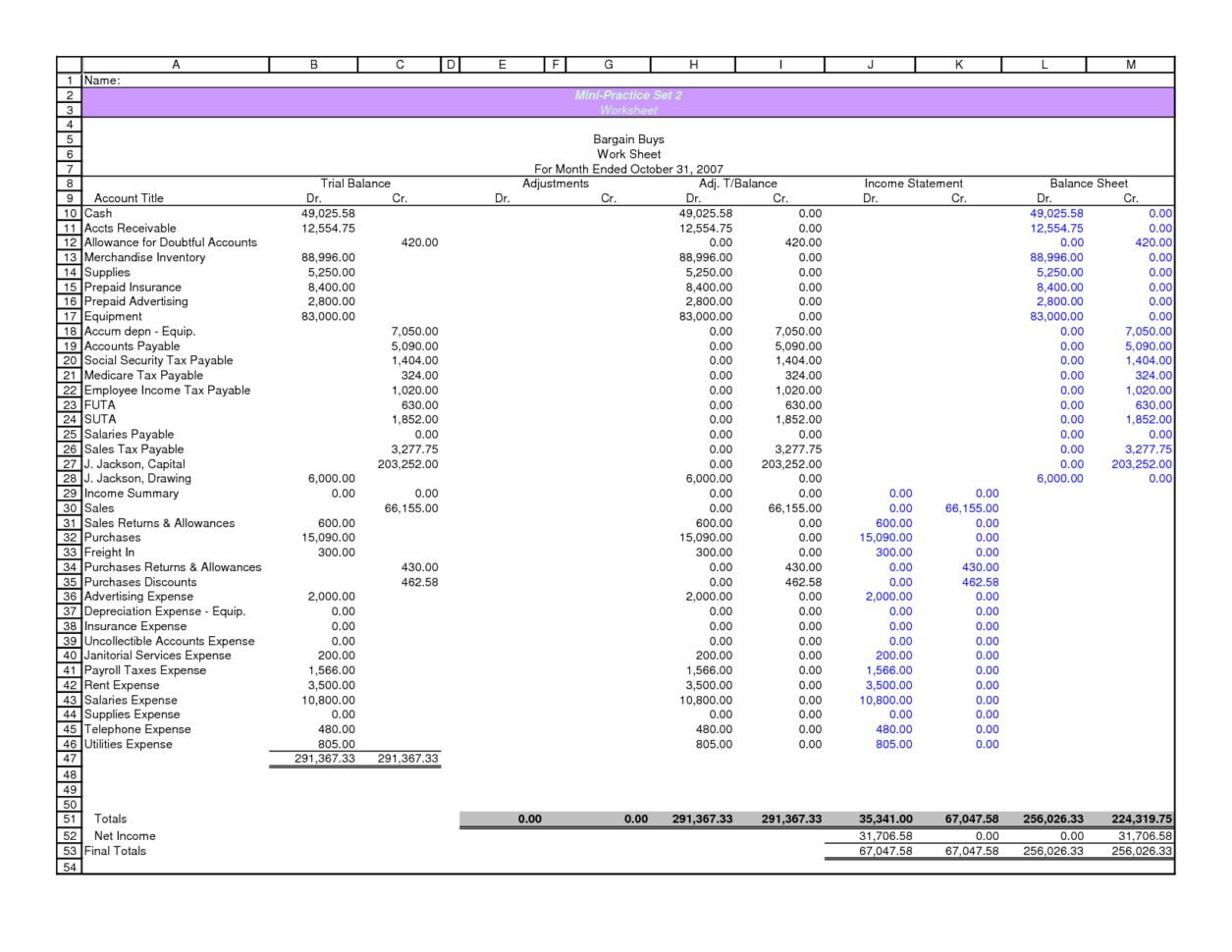 Accounting Worksheets 10 Column