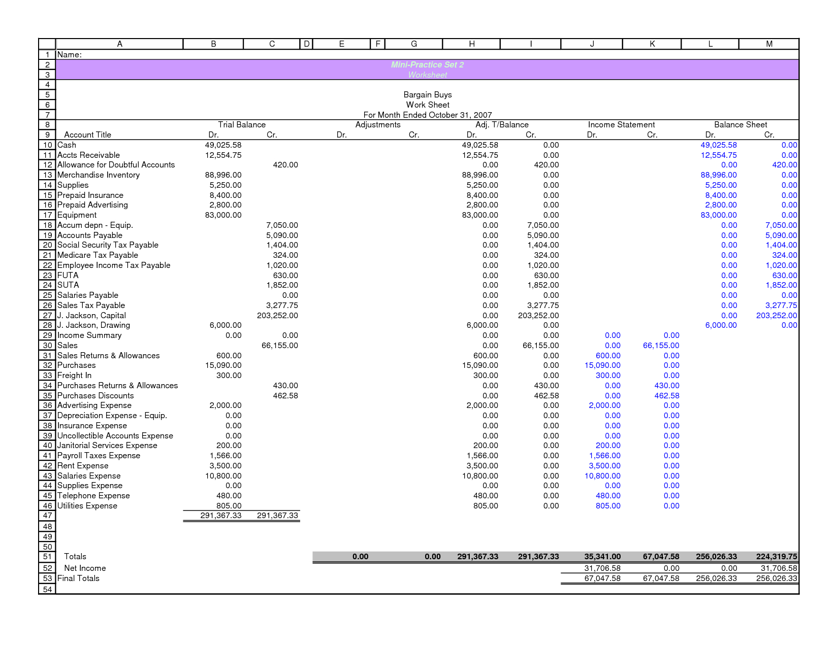 Accounting Worksheets 10 Column — Db