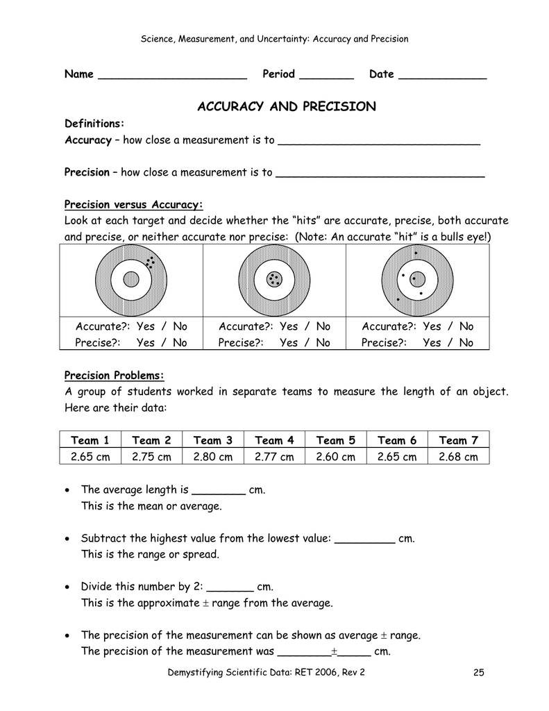 Accuracy And Precision Chemistry Worksheet Answers Db excel