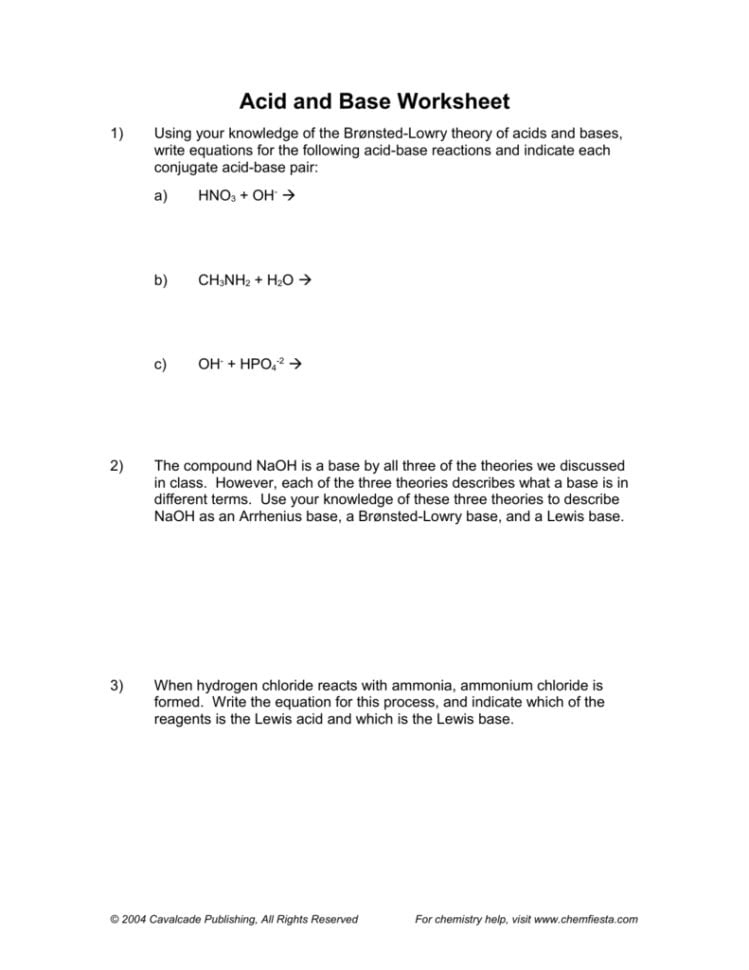 Acid And Base Worksheet