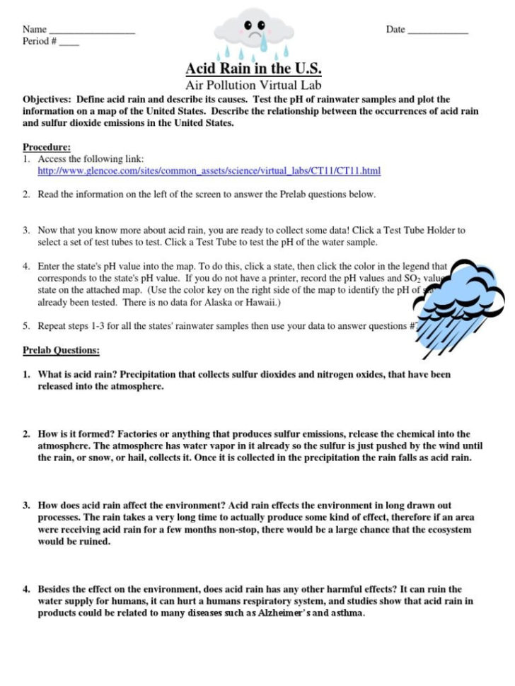 Acid Rain Virtual Lab Worksheet Ph And Acid Rain Worksheet