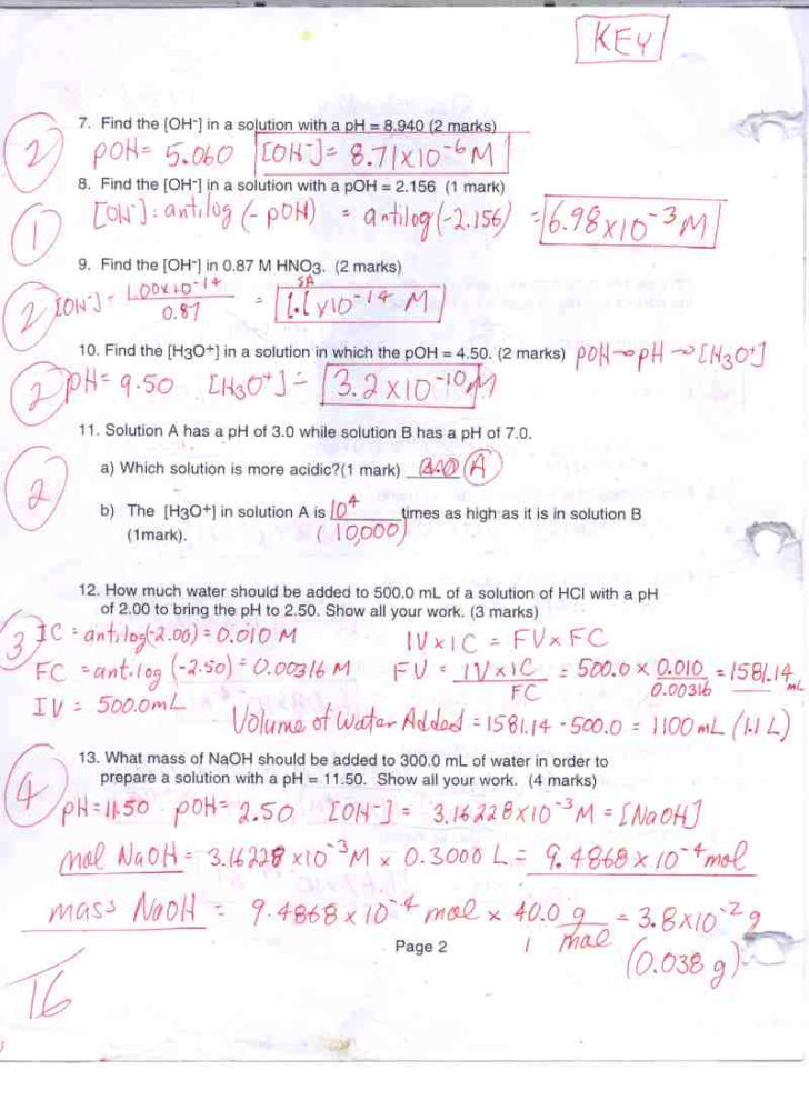 Acids And Bases Worksheet Answers