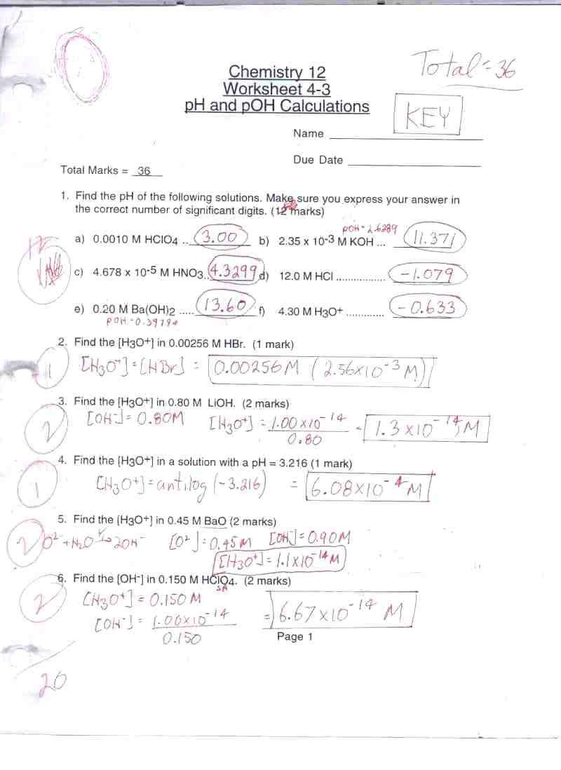 Acids Bases And Ph Worksheet Answers