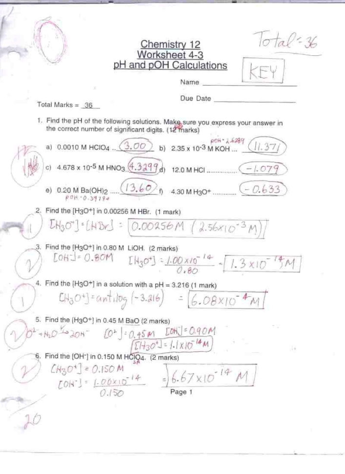 Acids Bases And Ph Worksheet Answers