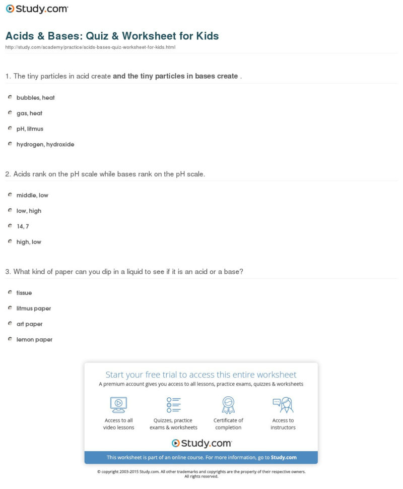 Acids  Bases Quiz  Worksheet For Kids  Study