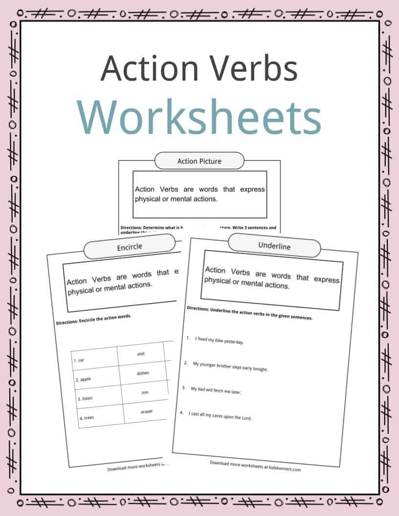 Action Verbs Worksheets  Sentences  Definition