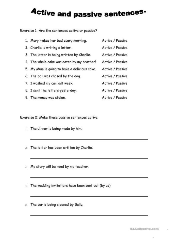 Active  Passive Sentences Inc Answer Key  English Esl