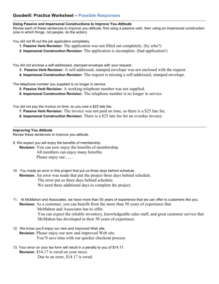 Customer Service Activity Worksheet