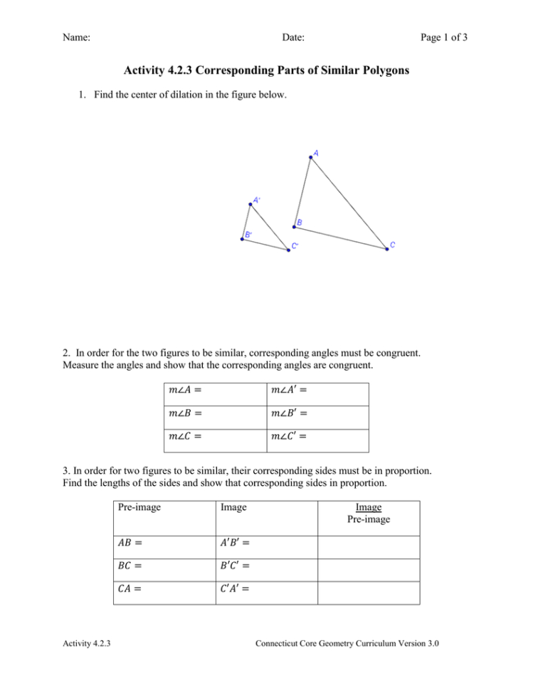 Activity 423 Corresponding Parts Of Similar Polygons