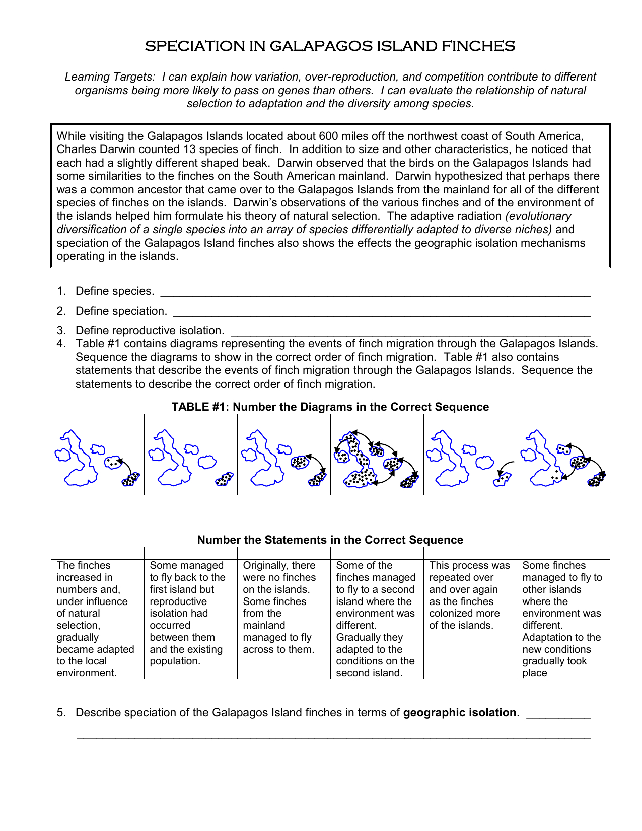 Galapagos Island Finches Worksheet Db excel