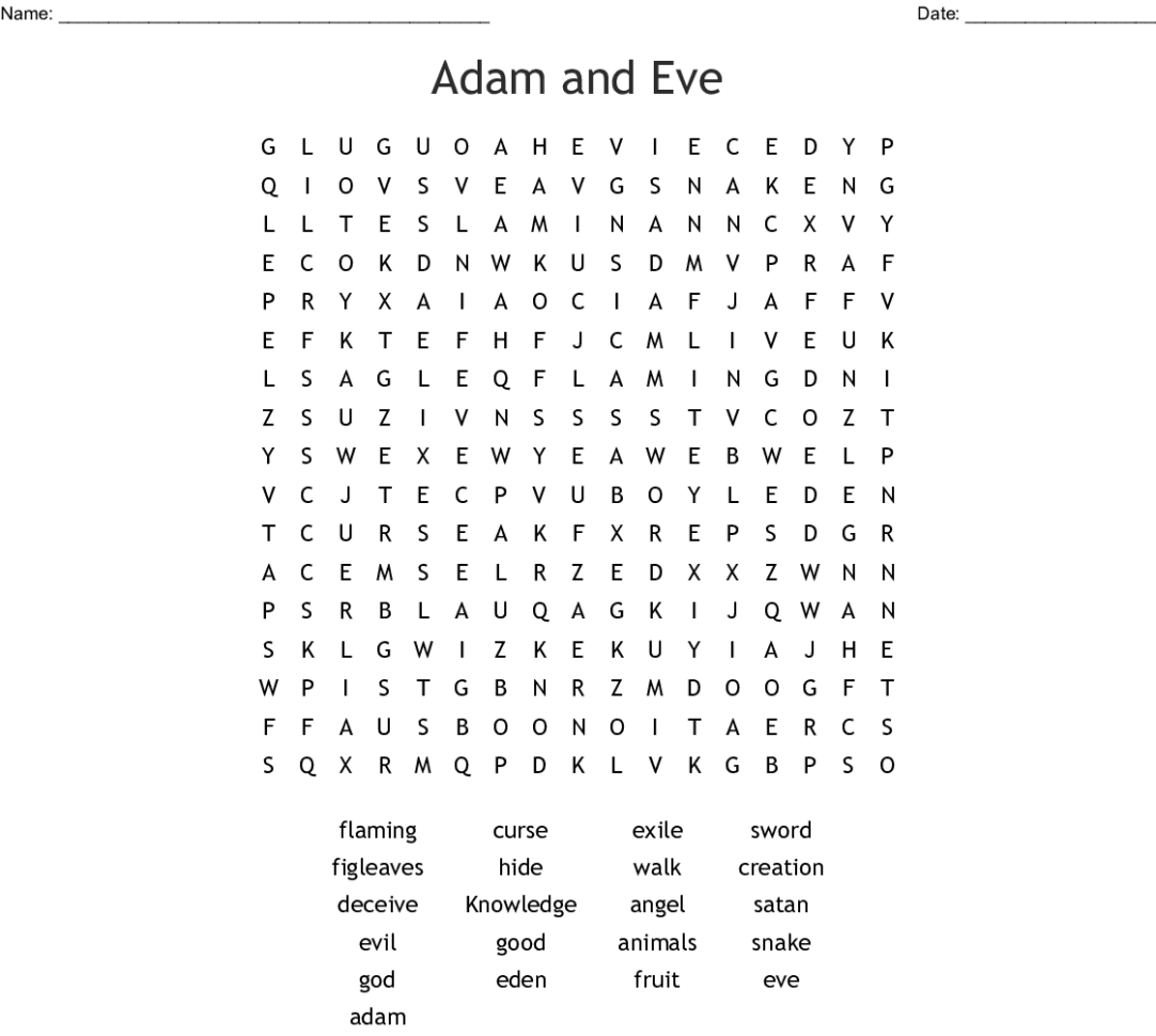 Adam And Eve Word Search  Word