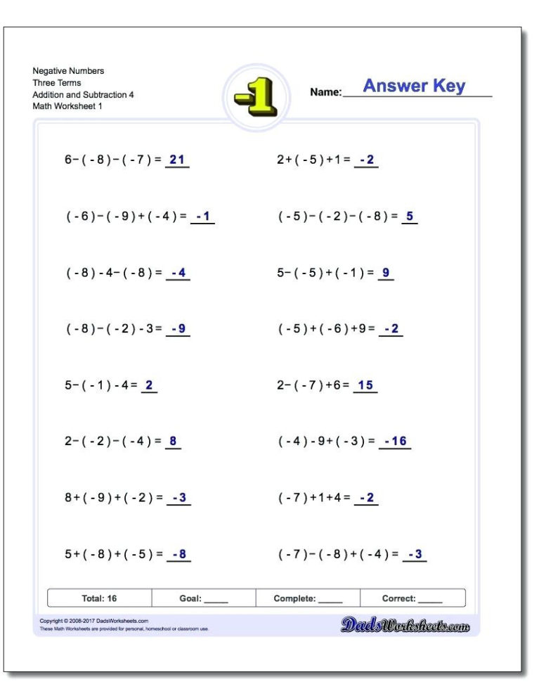 Adding And Subtracting Numbers Worksheet Algebra Adding And