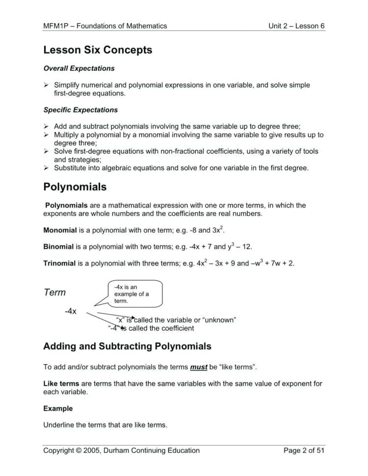 Adding And Subtracting Polynomials Kuta Math Algebra 1