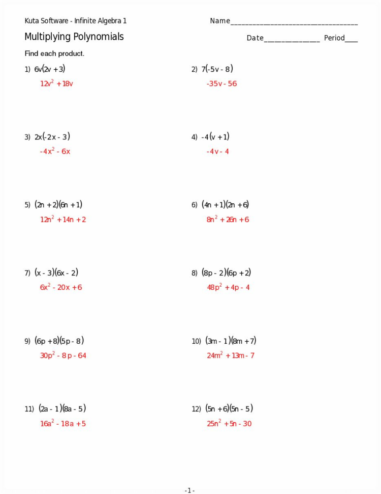 Adding And Subtracting Polynomials Worksheet