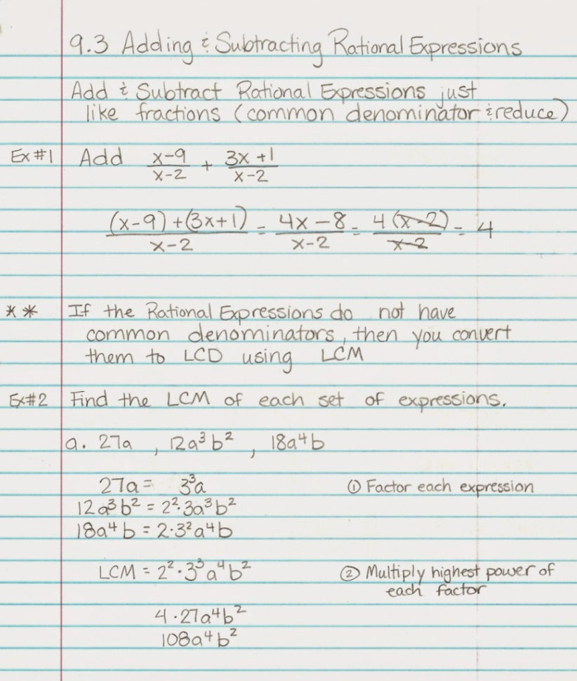 Adding And Subtracting Rational Expressions Worksheet