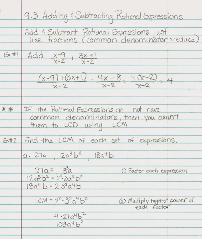 Adding And Subtracting Rational Expressions Worksheet