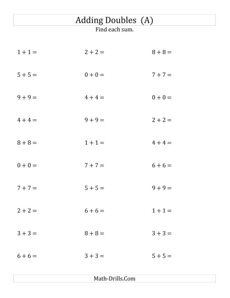 Adding Doubles Small Numbers A