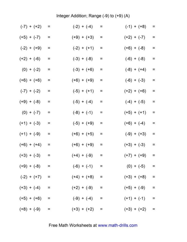 Addition Of Integers Worksheet — db-excel.com