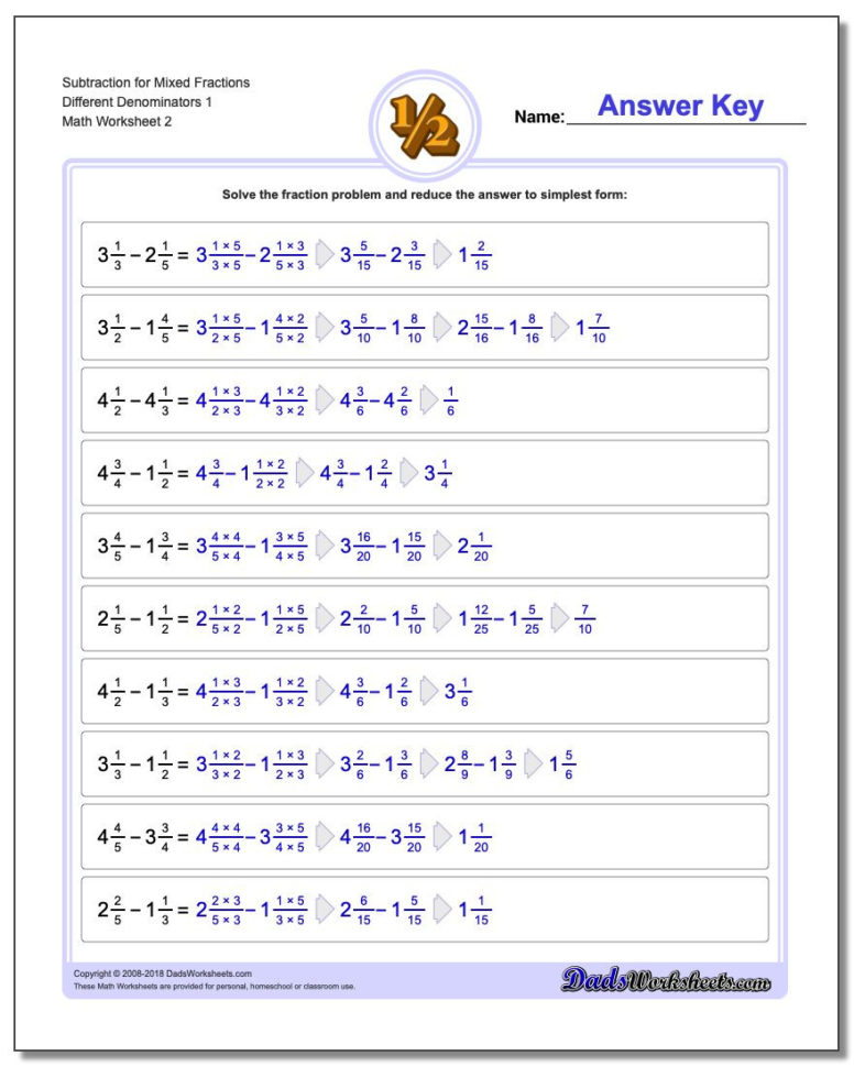 Adding Mixed Fractions With Unlike Denominators