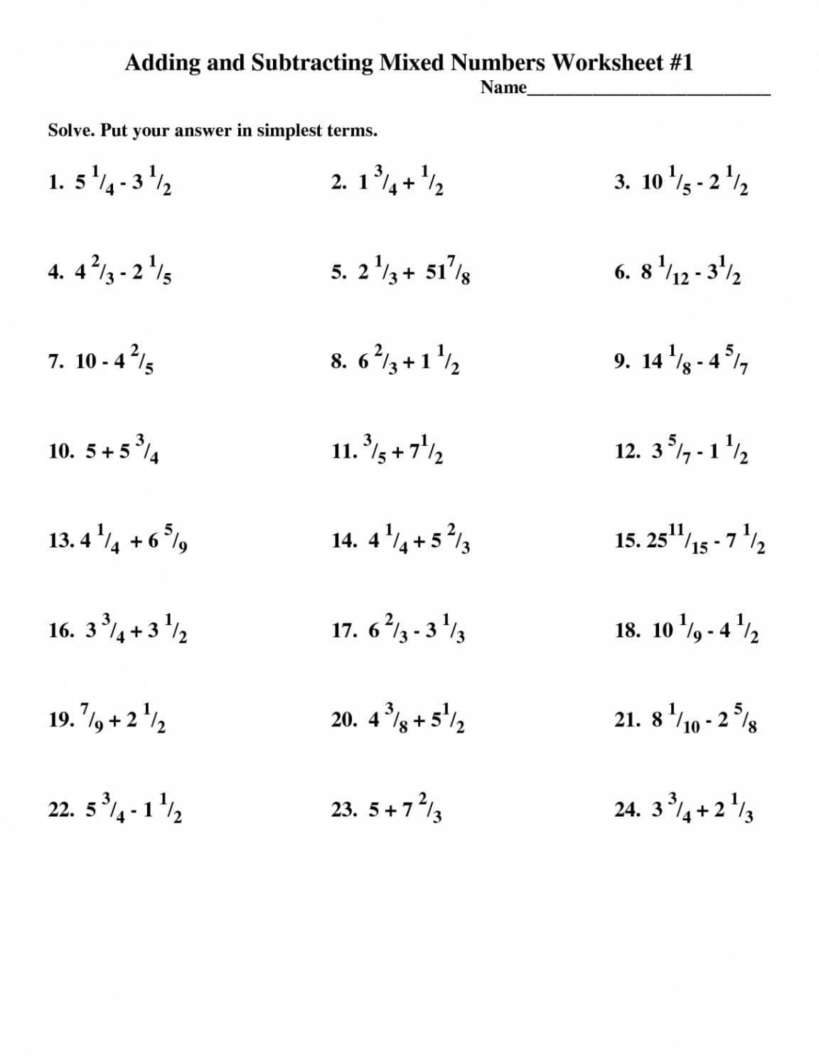 Fractions Addition Subtraction Multiplication Division Worksheet Pdf