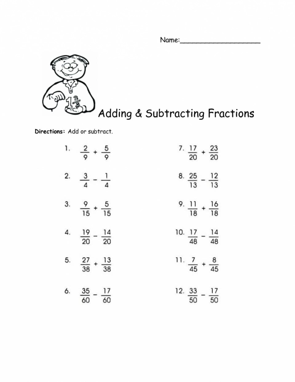 Addition Subtraction Multiplication And Division Of Fractions Worksheet