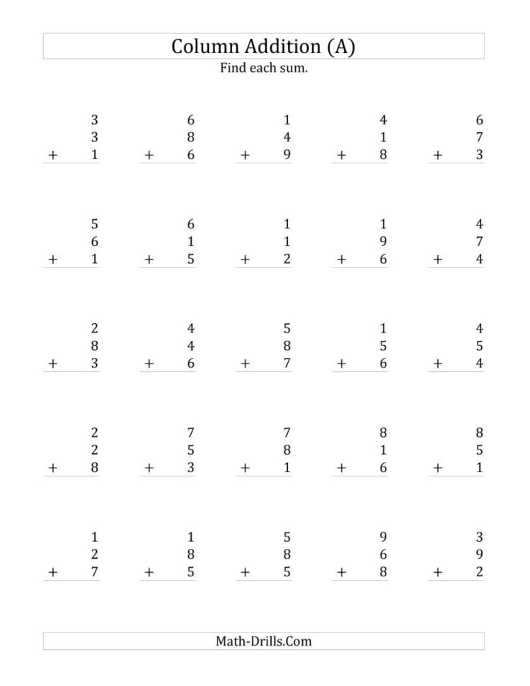 Adding Three Onedigit Numbers A