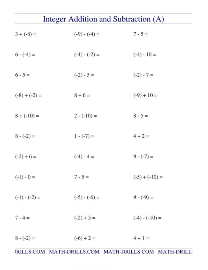 Addition And Subtraction Of Integers Worksheets The Best Db excel