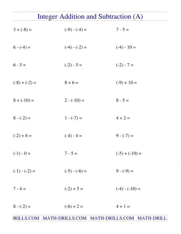 Addition And Subtraction Of Integers Worksheets The Best