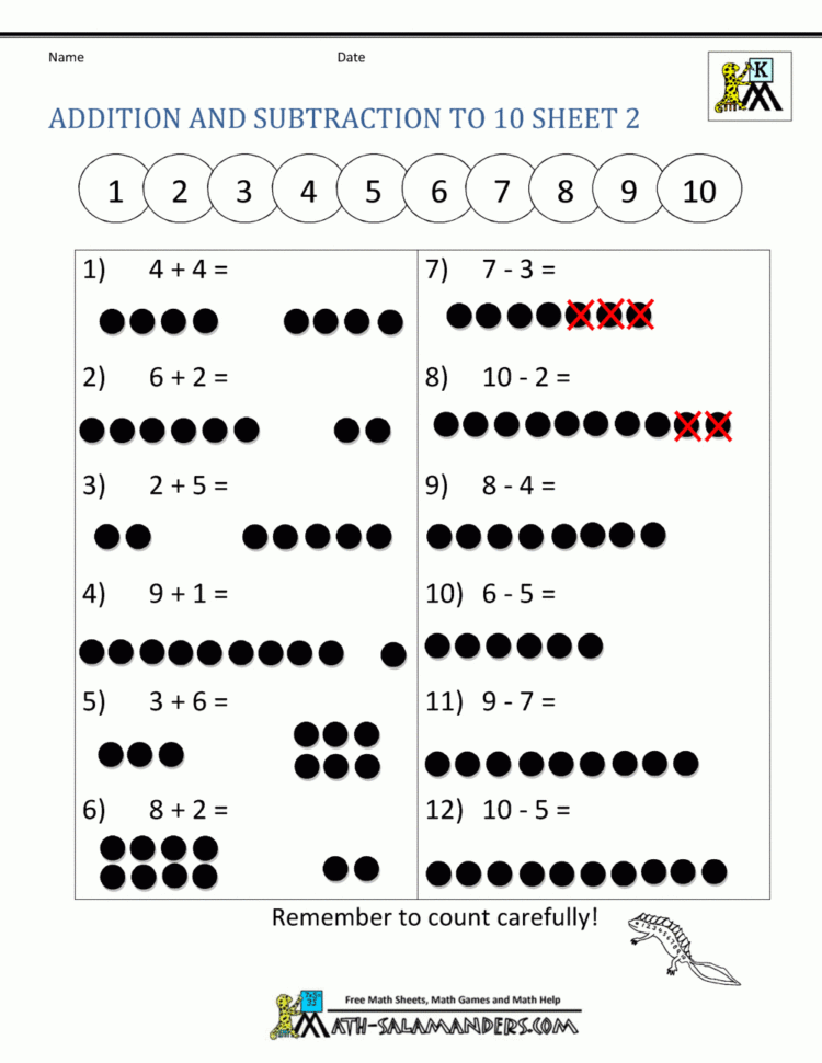 Addition And Subtraction Worksheets For Kindergarten