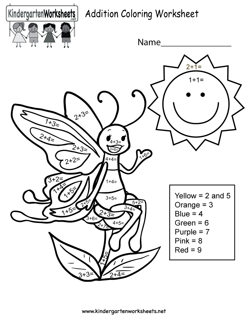 Addition Coloring Worksheet  Free Kindergarten Math Worksheet For Kids