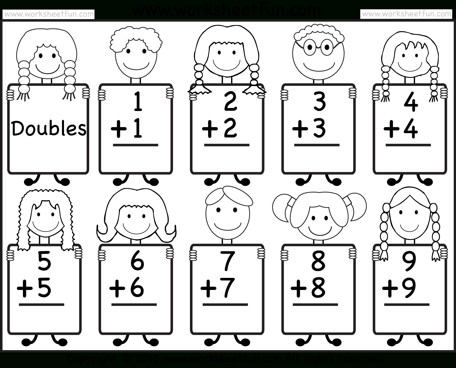 Addition Doubles Facts – Beginner Addition Worksheet  Free