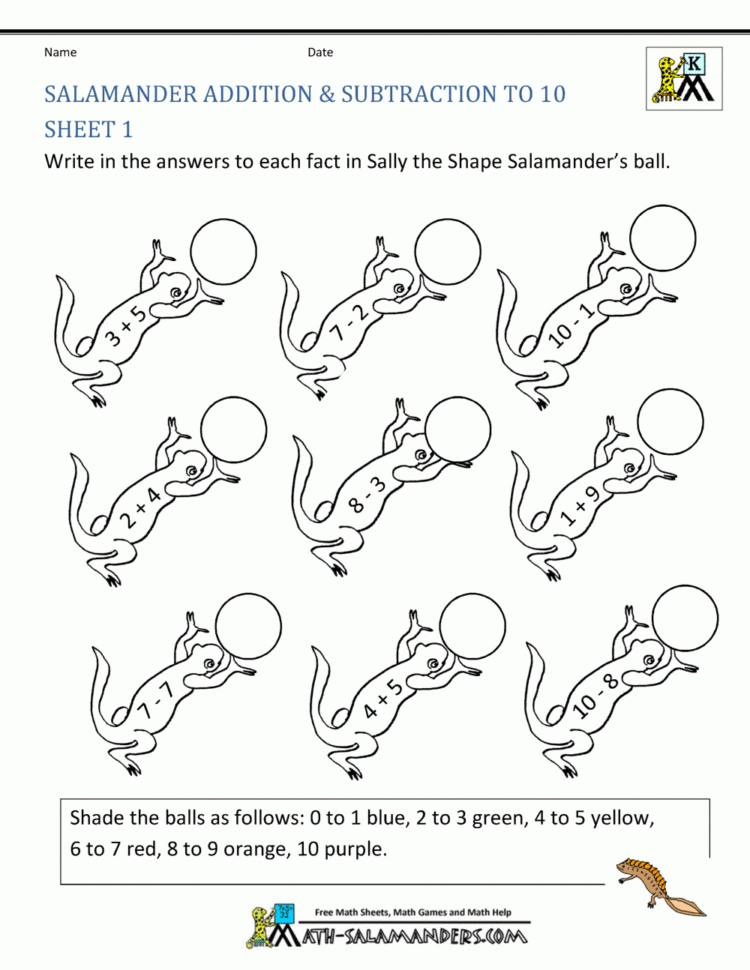 Addition Subtraction To 10 Coloring Sheets For Kindergarten