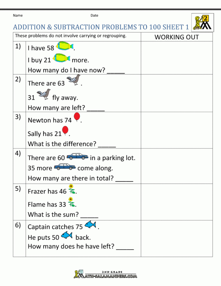 Addition And Subtraction Word Problems Worksheets