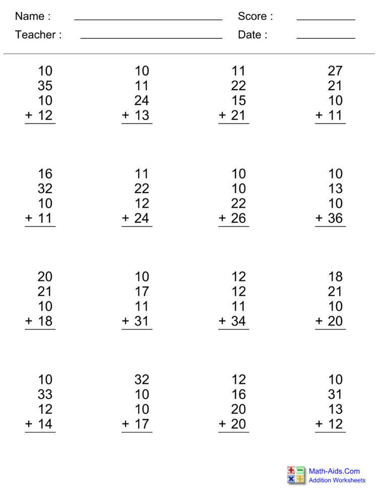 Addition Worksheets  Dynamically Created Addition Worksheets
