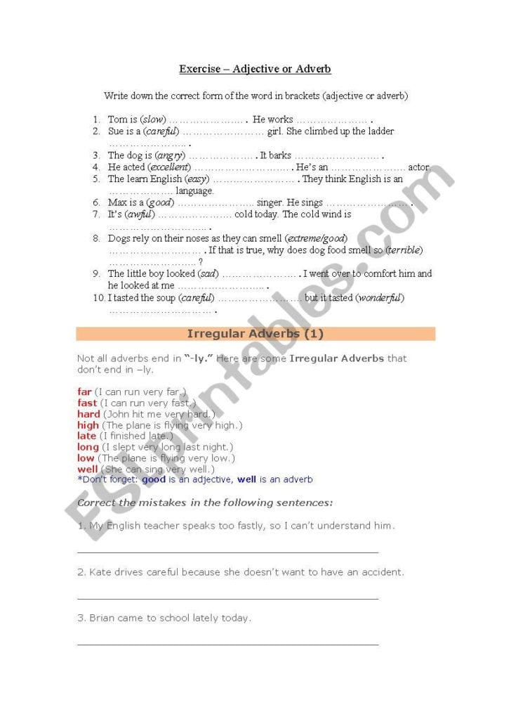 Adjective Or Adverb Comparison Of Adverbs Esl Worksheet Db excel