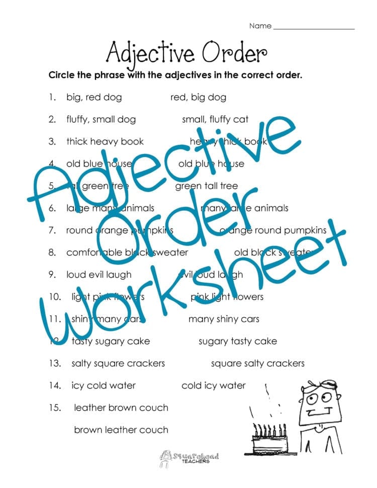 Adjective Order Worksheet Free  Squarehead Teachers