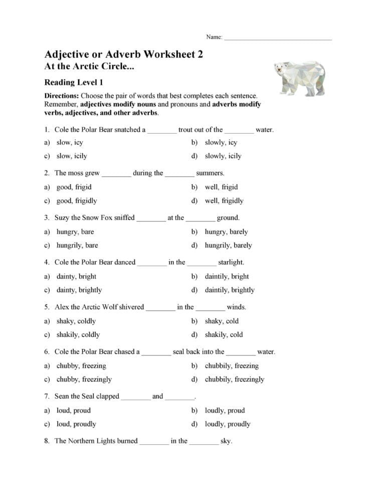 Adjectives And Adverbs Test 2  Reading Level 1  Preview
