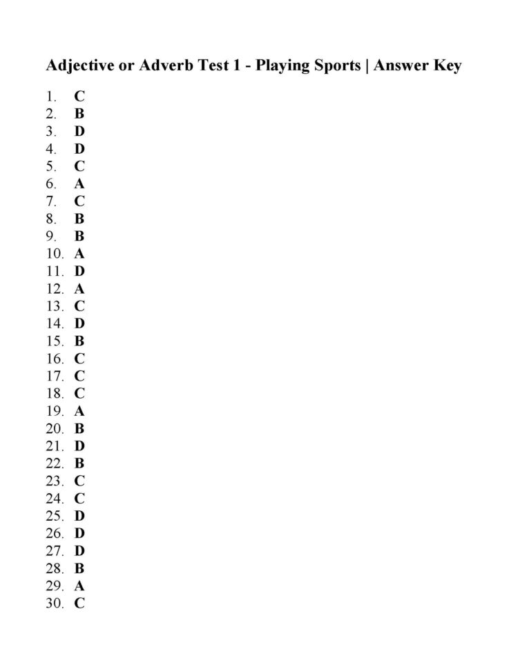 Adjectives And Adverbs Test  Answers