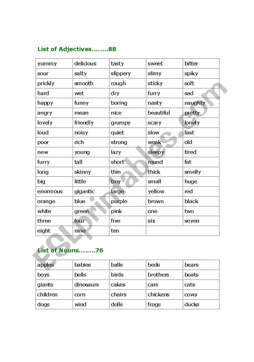 Adjectives Nouns Verbs And Adverbs Esl Worksheetmarionb — db-excel.com