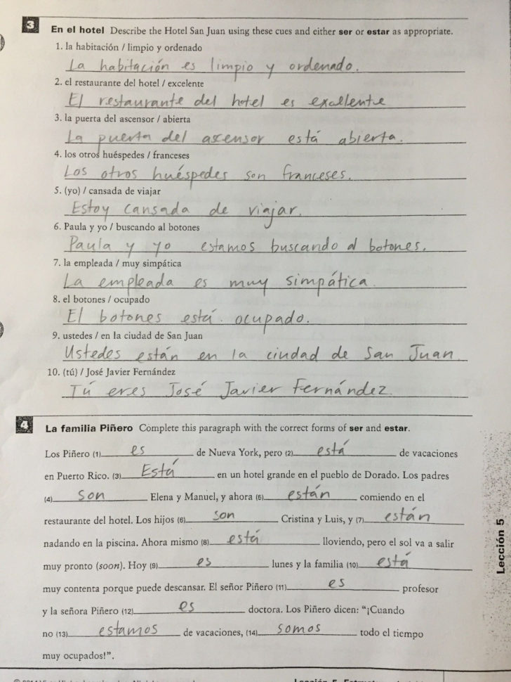 Adjectives Worksheet 3 Spanish Answers