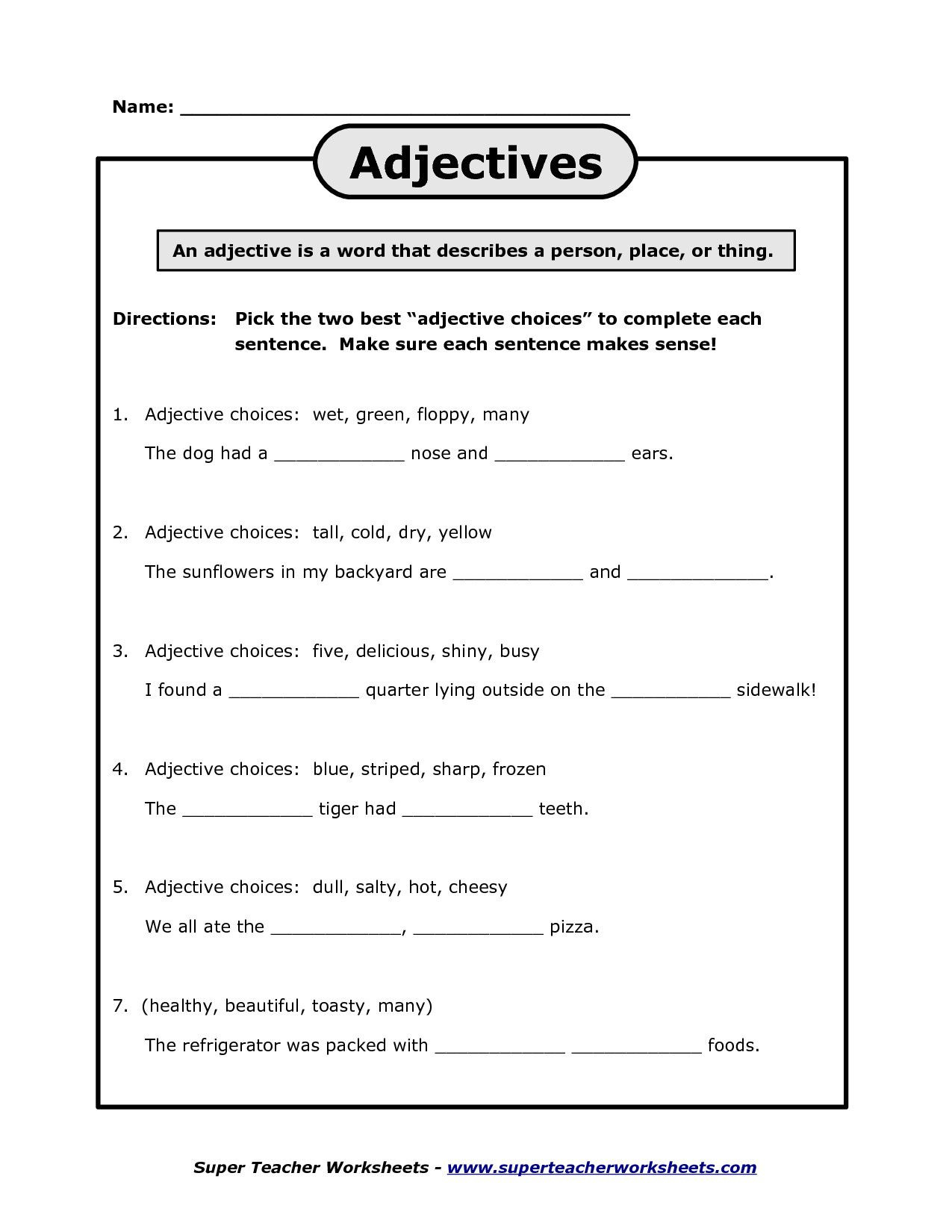 Adjectives Worksheet 3 Spanish Answers