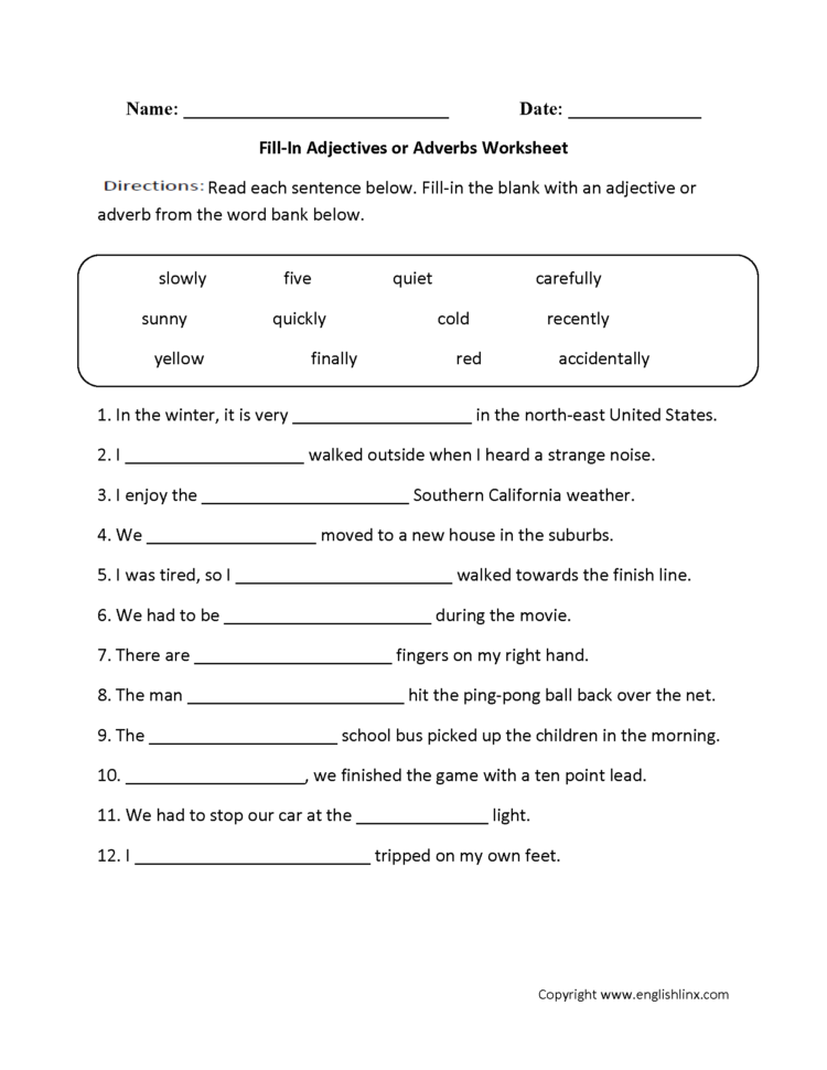Adjectives Worksheets  Adjectives Or Adverbs Worksheets