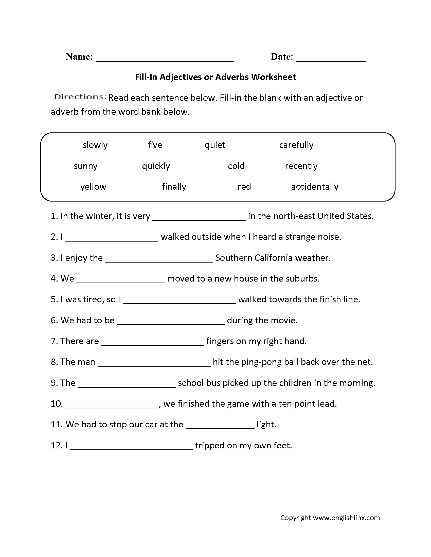 Adjectives Worksheets English For Everyone