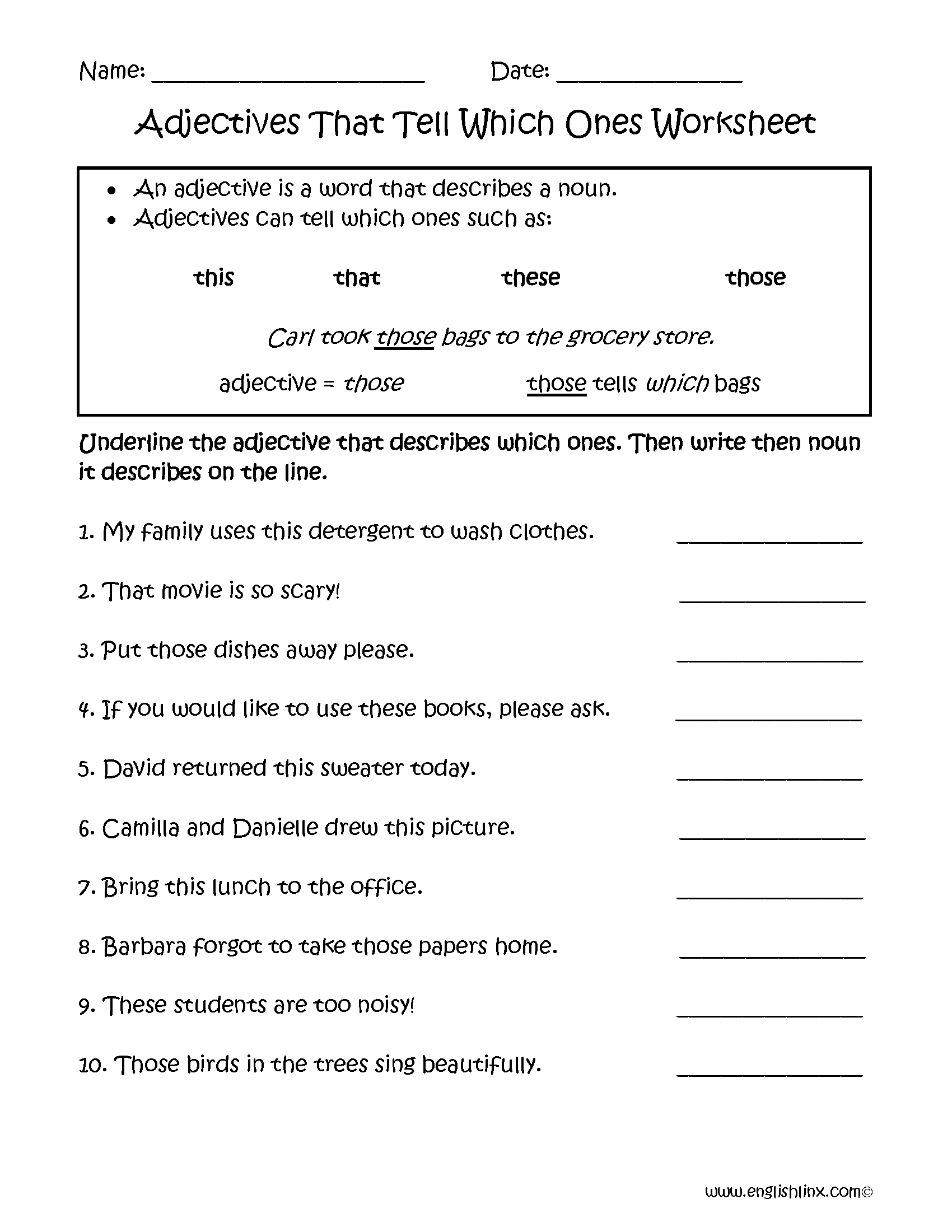 Identifying Adjectives Worksheet Db excel
