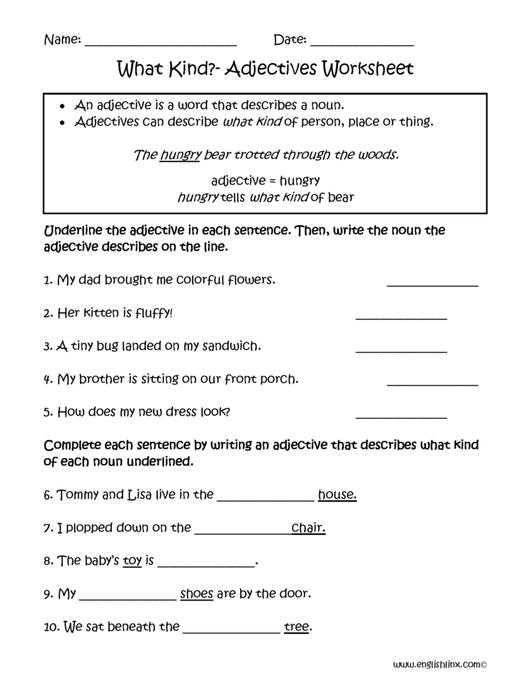 Adjectives And Their Kinds Worksheets