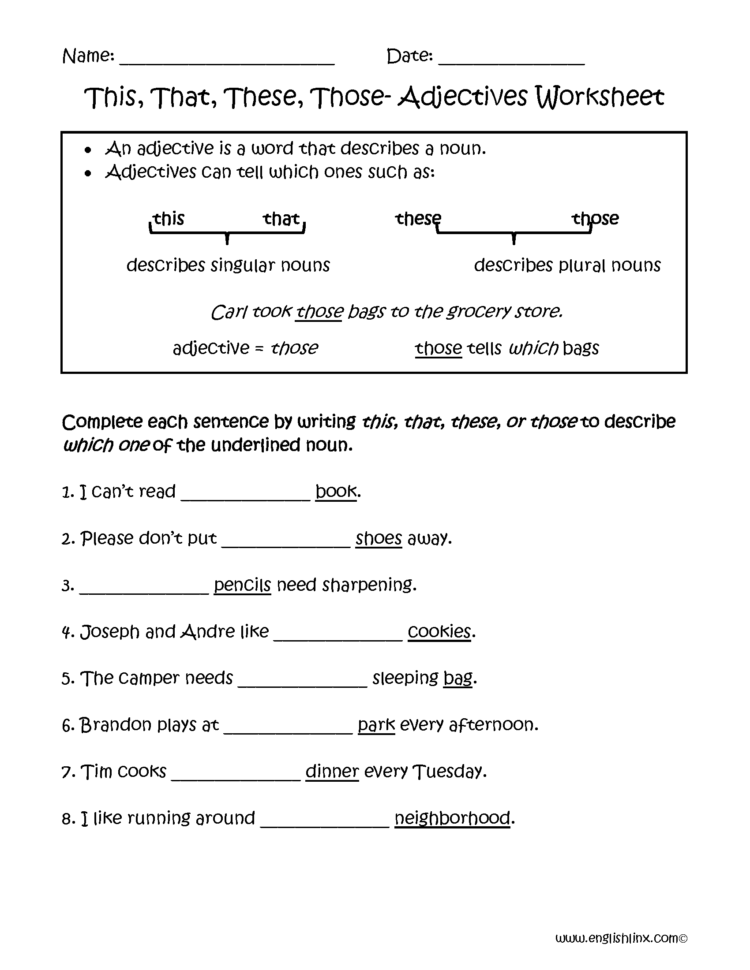 Regular Adjectives Worksheets